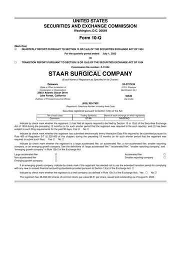 Thumbnail STAAR Surgical 10-Q Quarterly Report FY2022 
