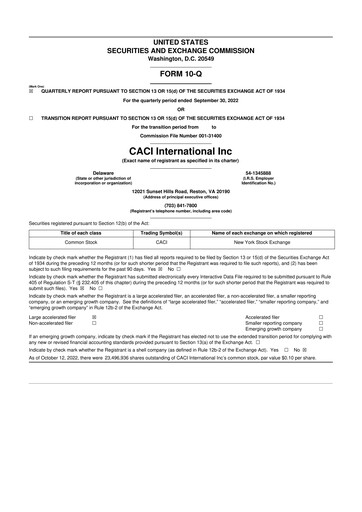 Thumbnail CACI International Inc 10-Q Quarterly Report FY2022 