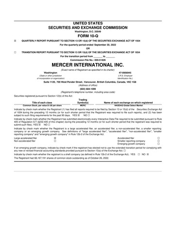 Vorschaubild Mercer International 10-Q Quartalsbericht 2022 