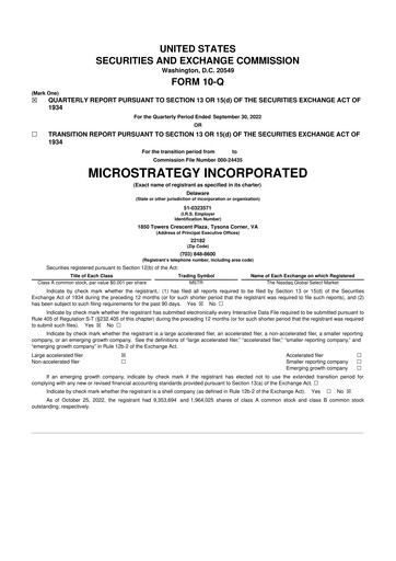 Thumbnail Strategy 
 (MicroStrategy) 10-Q Quarterly Report FY 