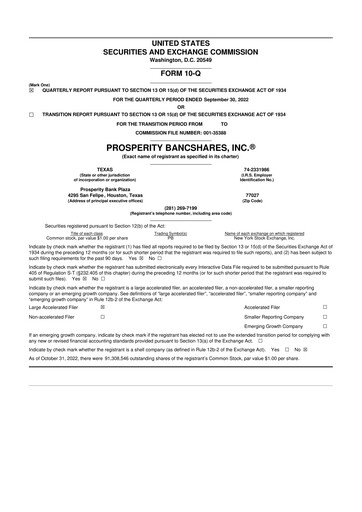 Thumbnail Prosperity Bancshares
 10-Q Quarterly Report FY2022 