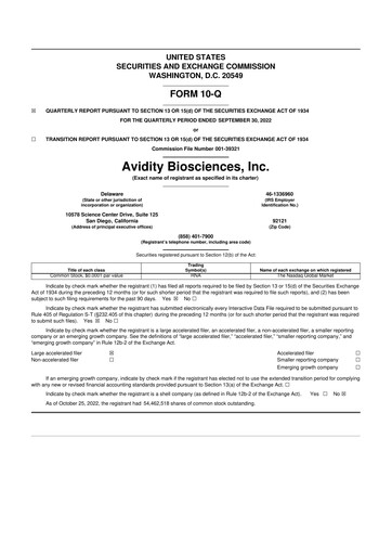 Thumbnail Avidity Biosciences 10-Q Quarterly Report FY2022 