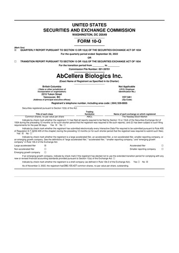 Thumbnail AbCellera
 10-Q Quarterly Report FY 