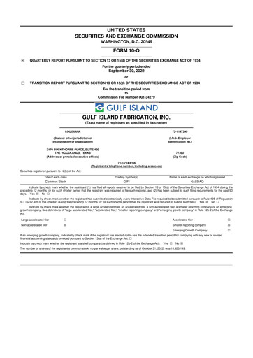 Thumbnail Gulf Island Fabrication
 10-Q Quarterly Report FY 