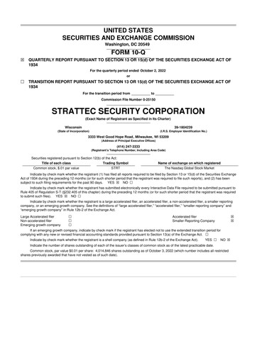 Vorschaubild Strattec Security 10-Q Quartalsbericht  