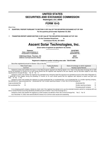 Thumbnail Ascent Solar Technologies 10-Q Quarterly Report FY 