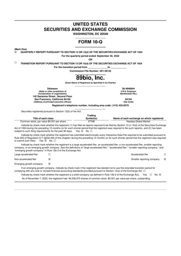 Vorschaubild 89bio 10-Q Quartalsbericht 2022 