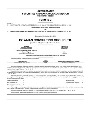 Miniature Bowman Consulting Group 10-Q Rapport trimestriel  