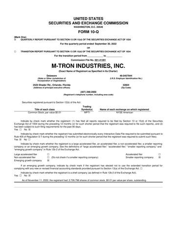 Miniature M-tron Industries 10-Q Rapport trimestriel 2022 