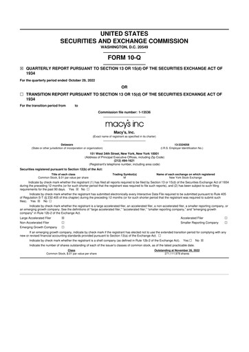 Thumbnail Macy's
 10-Q Quarterly Report FY2022 