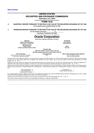 Thumbnail Oracle 10-Q Quarterly Report FY2023 