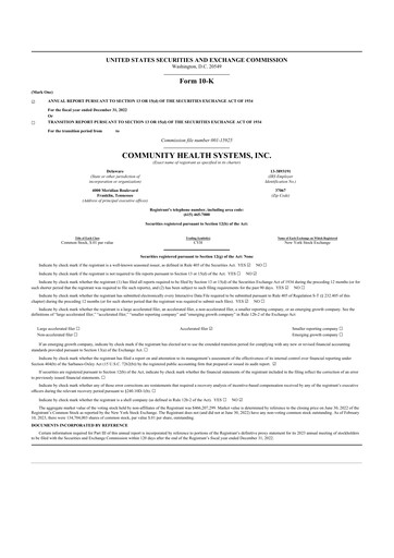 Thumbnail Community Health Systems
 10-K Annual Report 2022