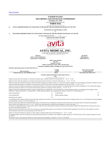 Thumbnail AVITA Medical
 10-K Annual Report 2022