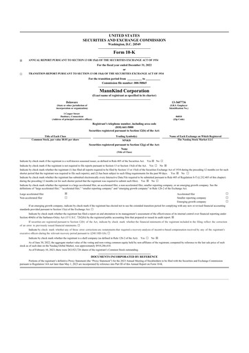 Thumbnail MannKind Corp 10-K Annual Report 2022