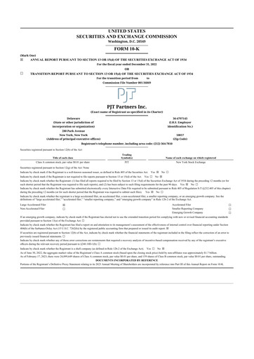 Miniature PJT Partners
 10-K Rapport annuel 2022