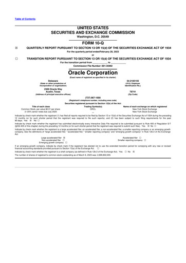 Thumbnail Oracle 10-Q Quarterly Report FY2023 