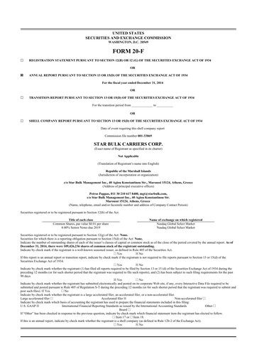 Thumbnail Star Bulk Carriers 20-F Annual Report 2014