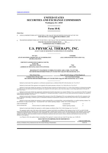 Thumbnail U.S. Physical Therapy, Inc. 10-K Annual Report 2015