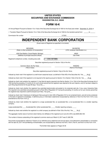 Thumbnail Independent Bank Corporation 10-K Annual Report 2016