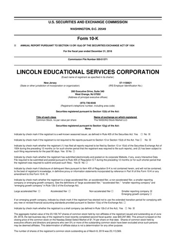 Miniature Lincoln Educational Services 10-K Rapport annuel 2018