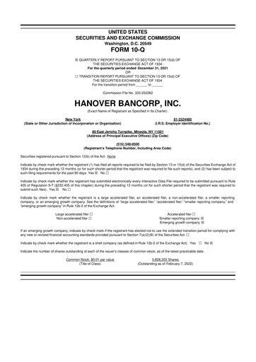 Thumbnail Hanover Bancorp 10-Q Quarterly Report FY2022 