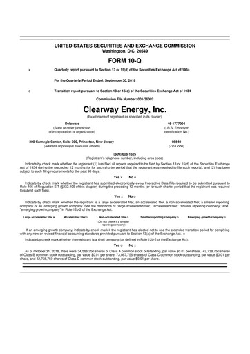 Thumbnail Clearway Energy
 10-Q Quarterly Report FY2018 