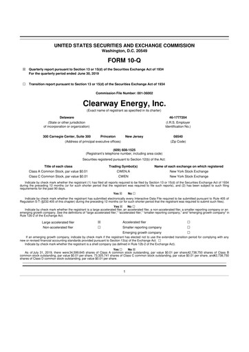 Thumbnail Clearway Energy
 10-Q Quarterly Report FY2019 