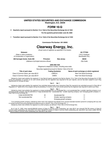 Thumbnail Clearway Energy
 10-Q Quarterly Report FY2020 