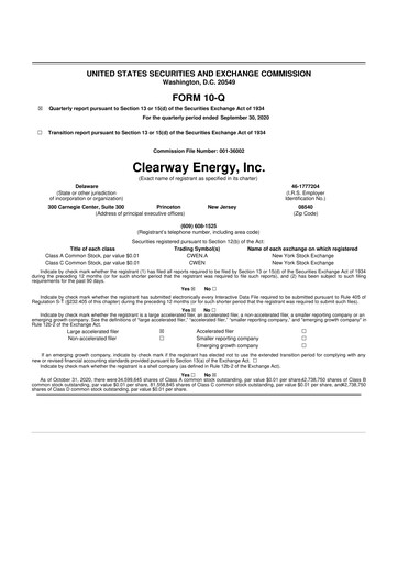 Thumbnail Clearway Energy
 10-Q Quarterly Report FY2020 