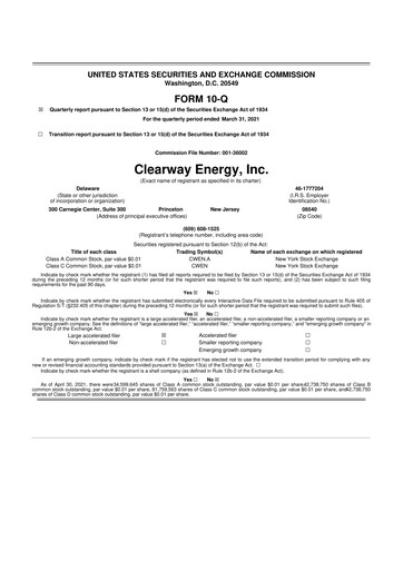 Thumbnail Clearway Energy
 10-Q Quarterly Report FY2021 