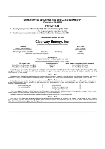 Thumbnail Clearway Energy
 10-Q Quarterly Report FY2021 