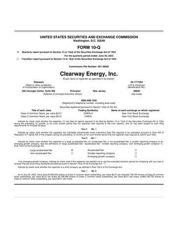 Thumbnail Clearway Energy
 10-Q Quarterly Report FY2022 