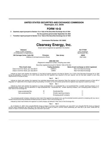 Thumbnail Clearway Energy
 10-Q Quarterly Report FY2022 