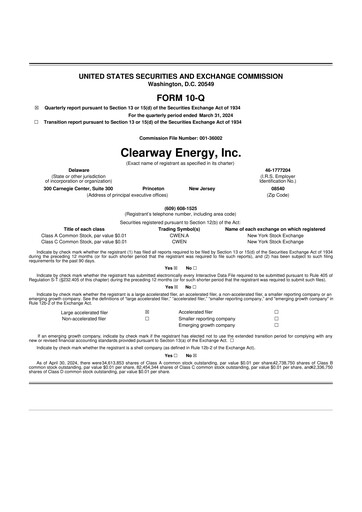 Thumbnail Clearway Energy
 10-Q Quarterly Report FY2024 