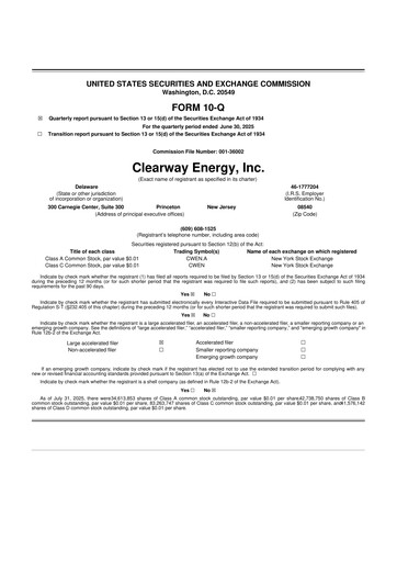 Thumbnail Clearway Energy
 10-Q Quarterly Report FY2025 