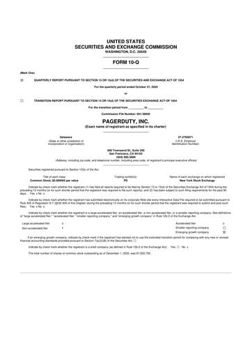 Miniature PagerDuty 10-Q Rapport trimestriel 2021 