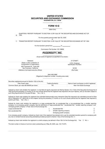 Miniature PagerDuty 10-Q Rapport trimestriel 2026 