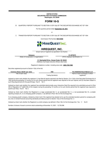 Thumbnail HireQuest 10-Q Quarterly Report FY2021 