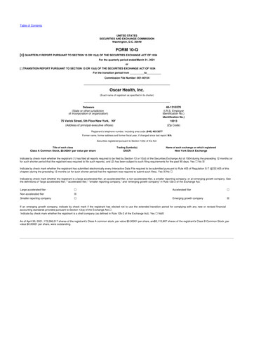 Vorschaubild Oscar Health 10-Q Quartalsbericht 2021 