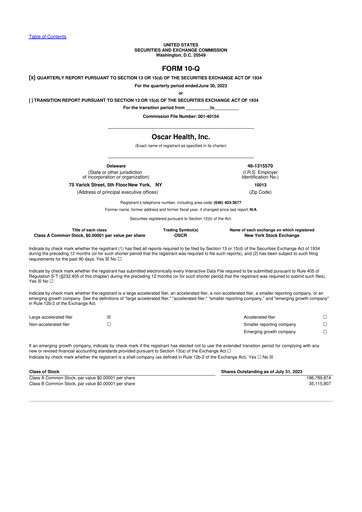 Vorschaubild Oscar Health 10-Q Quartalsbericht 2023 