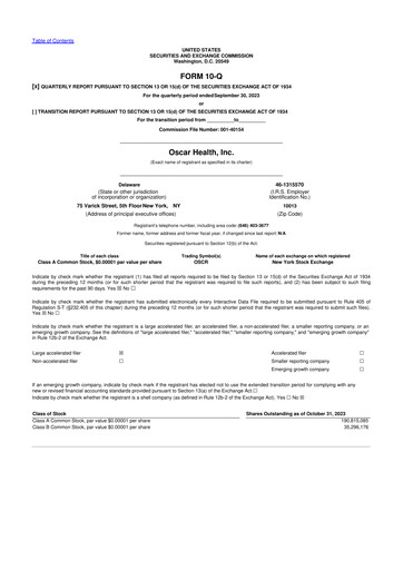 Vorschaubild Oscar Health 10-Q Quartalsbericht 2023 