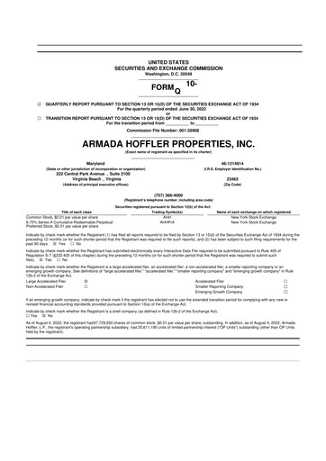 Vorschaubild Armada Hoffler Properties
 10-Q Quartalsbericht  
