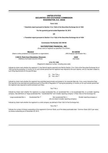 Thumbnail Waterstone Financial 10-Q Quarterly Report FY 