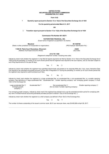 Thumbnail Waterstone Financial 10-Q Quarterly Report FY2017 