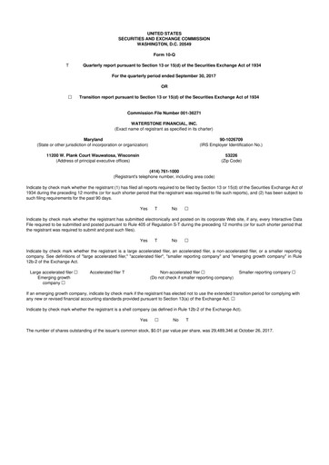 Thumbnail Waterstone Financial 10-Q Quarterly Report FY2017 