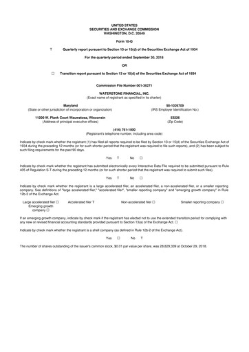 Thumbnail Waterstone Financial 10-Q Quarterly Report FY2018 