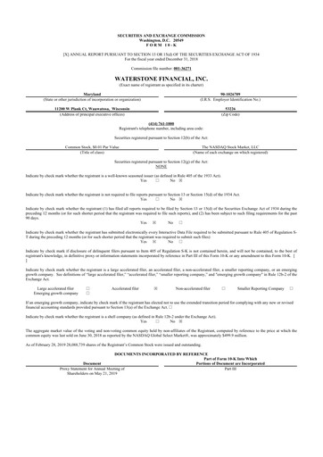 Thumbnail Waterstone Financial 10-K Annual Report 2018