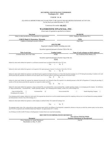 Thumbnail Waterstone Financial 10-K Annual Report 2019