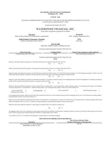 Thumbnail Waterstone Financial 10-K Annual Report 2020