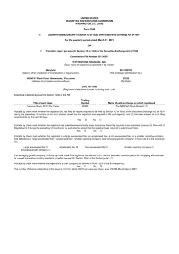 Thumbnail Waterstone Financial 10-Q Quarterly Report FY2021 